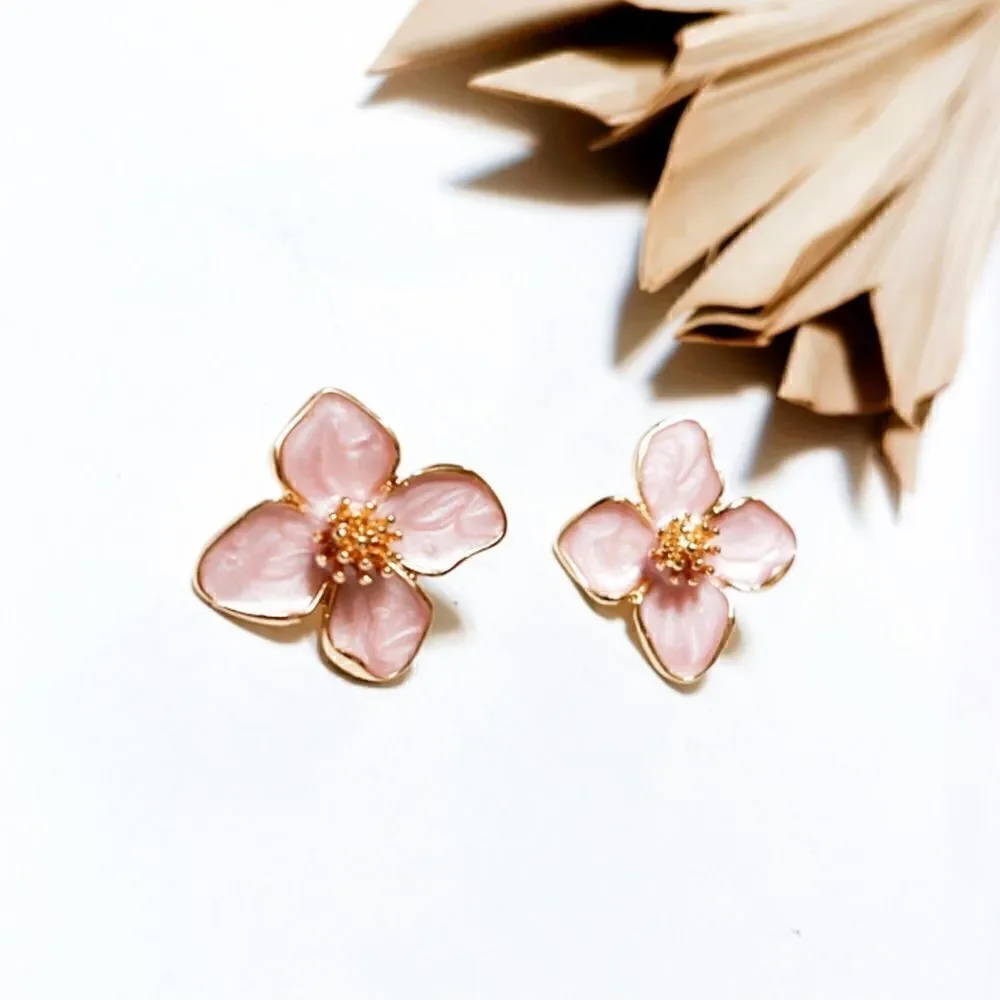 Pink flower earrings  #541